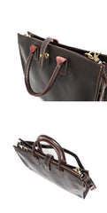 Vintage Black Mens Leather Briefcase Work Handbags Blue 14'' Computer Briefcases For Men - iwalletsmen