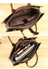 Vintage Black Mens Leather Briefcase Work Handbags Blue 14'' Computer Briefcases For Men - iwalletsmen