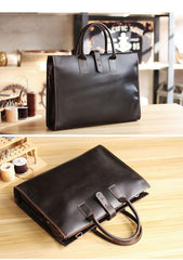Vintage Black Mens Leather Briefcase Work Handbags Blue 14'' Computer Briefcases For Men - iwalletsmen