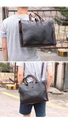 Vintage Black Mens Leather Briefcase Work Handbags Blue 14'' Computer Briefcases For Men - iwalletsmen