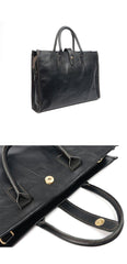 Vintage Black Mens Leather Briefcase Work Handbags Blue 14'' Computer Briefcases For Men - iwalletsmen