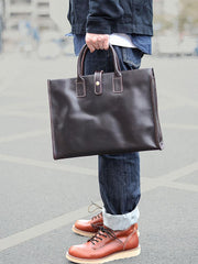Vintage Black Mens Leather Briefcase Work Handbags Blue 14'' Computer Briefcases For Men - iwalletsmen