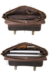 Vintage Black Mens Leather Briefcase Work Handbags Brown 14'' Computer Briefcases For Men - iwalletsmen