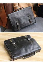 Vintage Black Mens Leather Briefcase Work Handbags Brown 14'' Computer Briefcases For Men - iwalletsmen