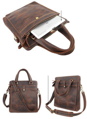 Vintage Black Mens Leather Vertical Briefcases Work Handbag Brown 10'' Computer Briefcases For Men - iwalletsmen