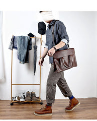 Vintage Black Mens Leather Briefcases Work Handbag Brown 14'' Computer Briefcases For Men - iwalletsmen