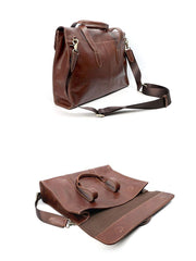 Vintage Black Mens Leather Briefcases Work Handbag Brown 14'' Computer Briefcases For Men - iwalletsmen