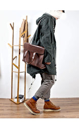 Vintage Black Mens Leather Briefcases Work Handbag Brown 14'' Computer Briefcases For Men - iwalletsmen
