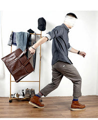 Vintage Black Mens Leather Briefcases Work Handbag Brown 14'' Computer Briefcases For Men - iwalletsmen