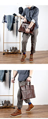 Vintage Black Mens Leather Briefcases Work Handbag Brown 14'' Computer Briefcases For Men - iwalletsmen