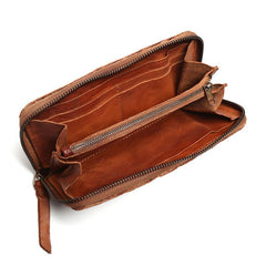 Vintage Braided Leather Mens Long Wallet Zipper Clutch Wallet For Men - iwalletsmen