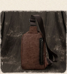 Vintage Brown LEATHER MENS One Shoulder Backpack Fashion Chest Bag Retro Brown Sling Bag For Men - iwalletsmen