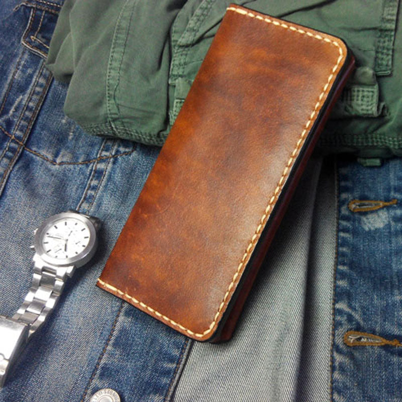 Vintage Brown Leather Bifold Mens Long Wallet Leather Long Wallets for Men - iwalletsmen