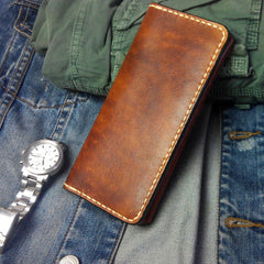 Vintage Brown Leather Bifold Mens Long Wallet Leather Long Wallets for Men - iwalletsmen