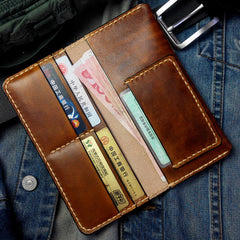 Vintage Brown Leather Bifold Mens Long Wallet Leather Long Wallets for Men - iwalletsmen