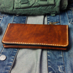 Vintage Brown Leather Bifold Mens Long Wallet Leather Long Wallets for Men - iwalletsmen