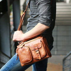 Vintage Brown Leather Mens Messenger Bag Handbag Shoulder Bag for men - iwalletsmen