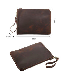 Vintage Business Leather Mens Brown Envelope Bag Document Purse Dark Brown Clutch For Men - iwalletsmen