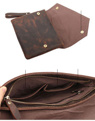 Vintage Business Leather Mens Black Envelope Bag Document Purse Dark Brown Clutch For Men - iwalletsmen