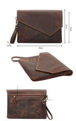Vintage Business Leather Mens Black Envelope Bag Document Purse Dark Brown Clutch For Men - iwalletsmen