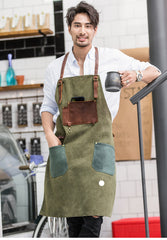Vintage Canvas Leather Mens Womens Gray Craftsman Apron Cafe Staff Apron Work Apron for Men - iwalletsmen