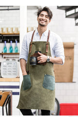 Vintage Canvas Leather Mens Womens Gray Craftsman Apron Cafe Staff Apron Work Apron for Men - iwalletsmen