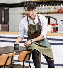 Vintage Canvas Leather Mens Womens Gray Craftsman Apron Cafe Staff Apron Work Apron for Men - iwalletsmen