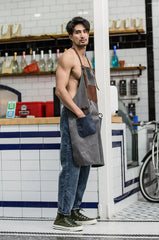 Vintage Canvas Leather Mens Womens Gray Craftsman Apron Cafe Staff Apron Work Apron for Men - iwalletsmen