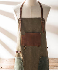 Vintage Canvas Leather Mens Womens Gray Craftsman Apron Cafe Staff Apron Work Apron for Men - iwalletsmen