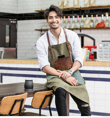 Vintage Canvas Leather Mens Womens Gray Craftsman Apron Cafe Staff Apron Work Apron for Men - iwalletsmen