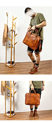 Vintage Brown Mens Leather Briefcase Work Handbag Black 14'' Computer Briefcases For Men - iwalletsmen