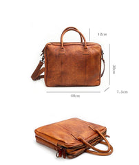 Vintage Brown Mens Leather Briefcase Work Handbag Black 14'' Computer Briefcases For Men - iwalletsmen