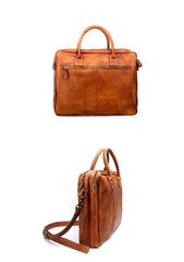 Vintage Brown Mens Leather Briefcase Work Handbag Black 14'' Computer Briefcases For Men - iwalletsmen