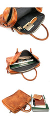 Vintage Brown Mens Leather Briefcase Work Handbag Black 14'' Computer Briefcases For Men - iwalletsmen