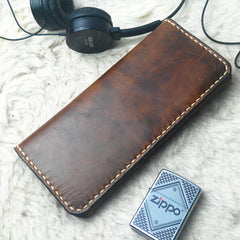 Vintage Coffee Leather Bifold Mens Long Wallet Leather Long Wallets for Men - iwalletsmen