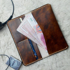 Vintage Coffee Leather Bifold Mens Long Wallet Leather Long Wallets for Men - iwalletsmen