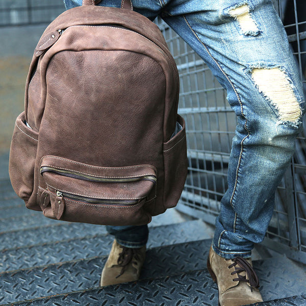 Vintage Coffee Leather Mens Backpacks Travel Backpacks Laptop Backpack for men - iwalletsmen