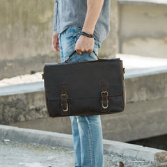 Vintage Coffee Leather Mens Briefcase Work Bag Laptop Bag Business Bag for Men - iwalletsmen