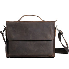 Vintage Coffee Leather Mens Briefcases Work Bag Laptop Bag Business Bag for Men - iwalletsmen