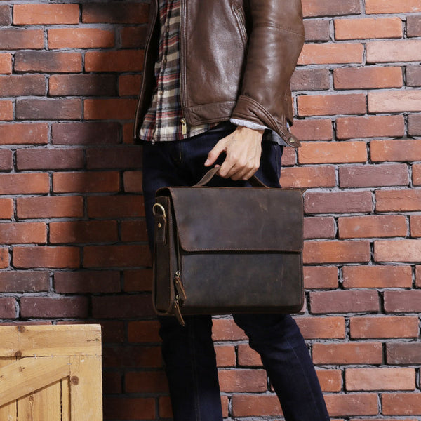 Vintage Coffee Leather Mens Briefcases Work Bag Laptop Bag Business Bag for Men - iwalletsmen