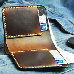 Vintage Coffee Leather Mens Slim Small Wallet Leather Bifold Wallets for Men - iwalletsmen