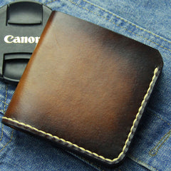 Vintage Coffee Leather Mens Slim Small Wallet Leather Bifold Wallets for Men - iwalletsmen