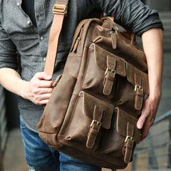 Vintage Coffee Mens Leather Backpacks Travel Backpacks Laptop Backpack for men - iwalletsmen
