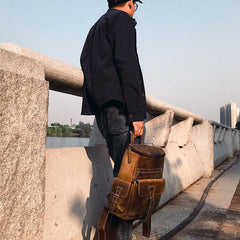 Vintage Cool Leather Mens Backpack Large Travel Bag Hiking Bag for men - iwalletsmen