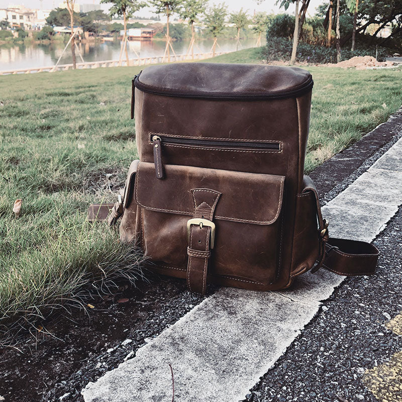 Vintage Cool Leather Mens Backpack Large Travel Bag Hiking Bag for men - iwalletsmen