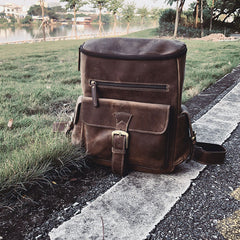 Vintage Cool Leather Mens Backpack Large Travel Bag Hiking Bag for men - iwalletsmen