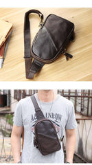 Vintage Dark Brown Leather Mens Chest Bag Black Sling Bag Sling Pack For Men - iwalletsmen
