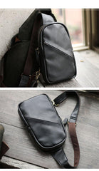 Vintage Dark Brown Leather Mens Chest Bag Black Sling Bag Sling Pack For Men - iwalletsmen