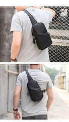 Vintage Dark Brown Leather Mens Chest Bag Black Sling Bag Sling Pack For Men - iwalletsmen