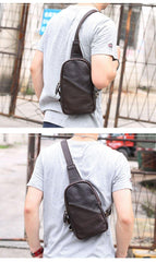 Vintage Dark Brown Leather Mens Chest Bag Black Sling Bag Sling Pack For Men - iwalletsmen